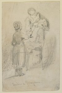 メイエンスの理髪師、1858年（オフホワイトの織り紙に鉛筆）